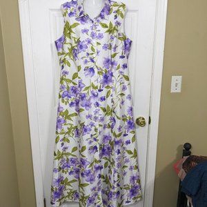 Betsy's Things Sleeveless White w/Purple & Green Floral Maxi Dress - size 16